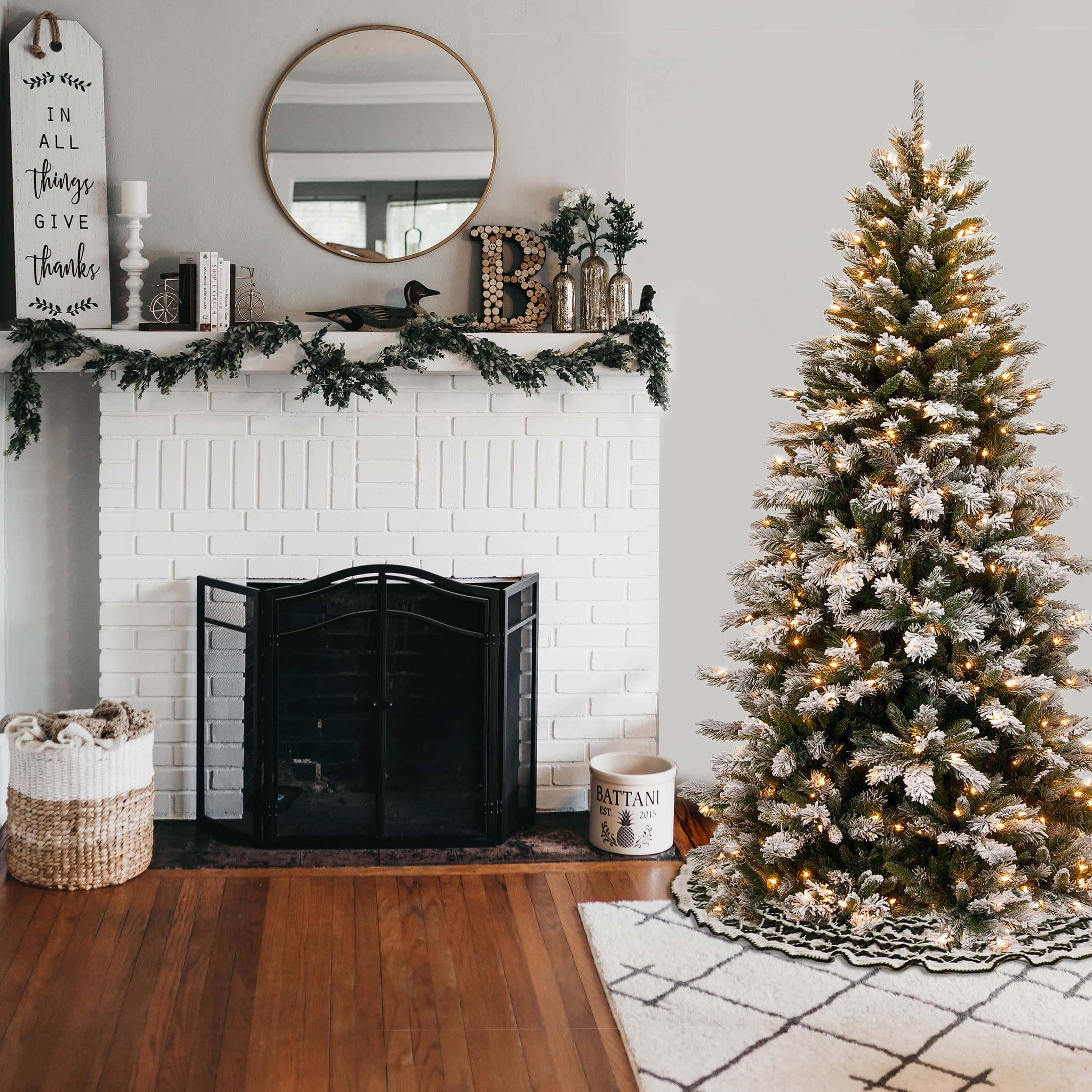 7.5 ft. Pre-Lit Snowy Mountain Pine Slim Hinged Artificial Christmas Tree, Clear Lights